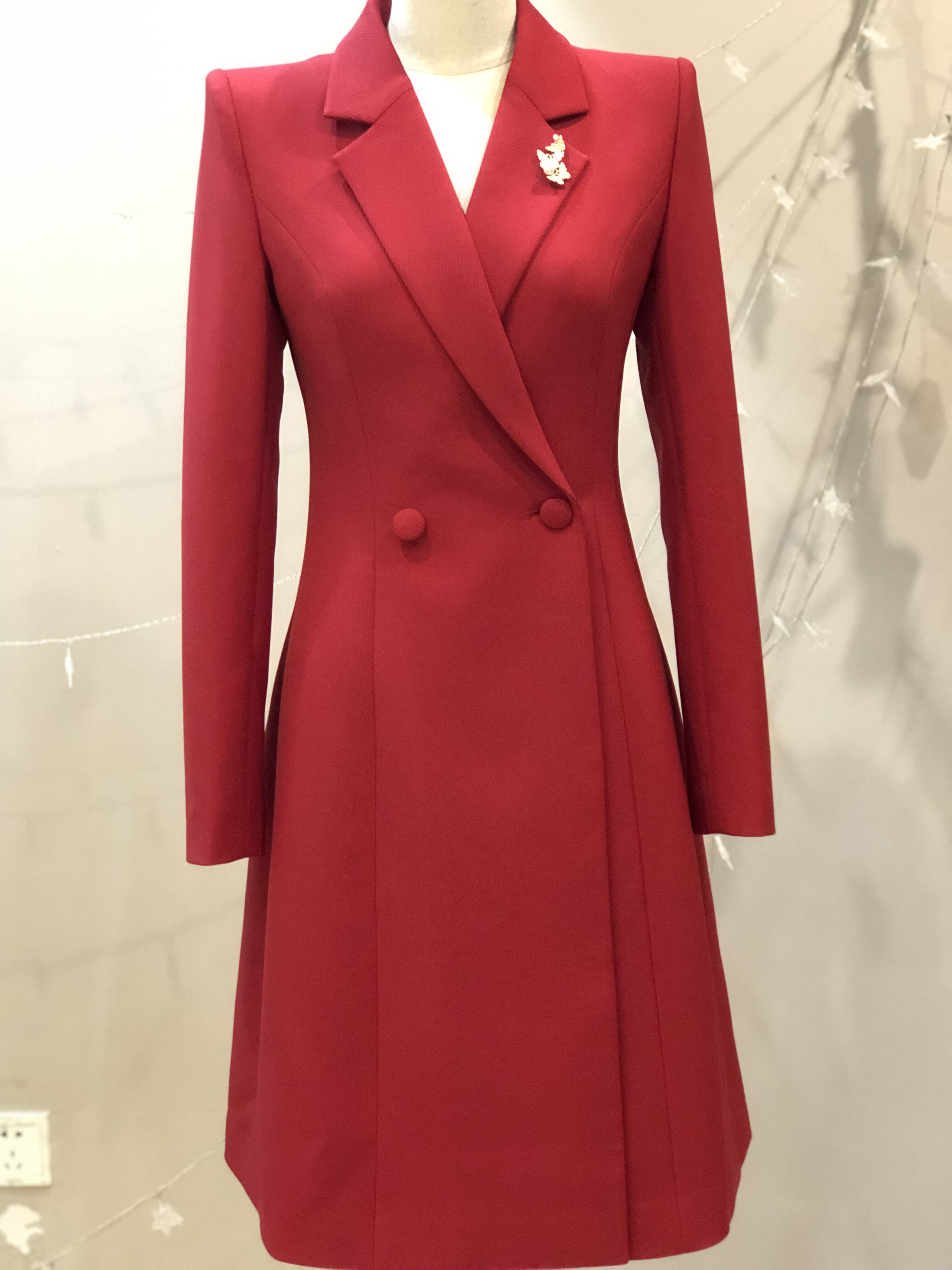 WEILIER女主持人晚会聚会墨绿色风衣西服职业主播上镜西装领