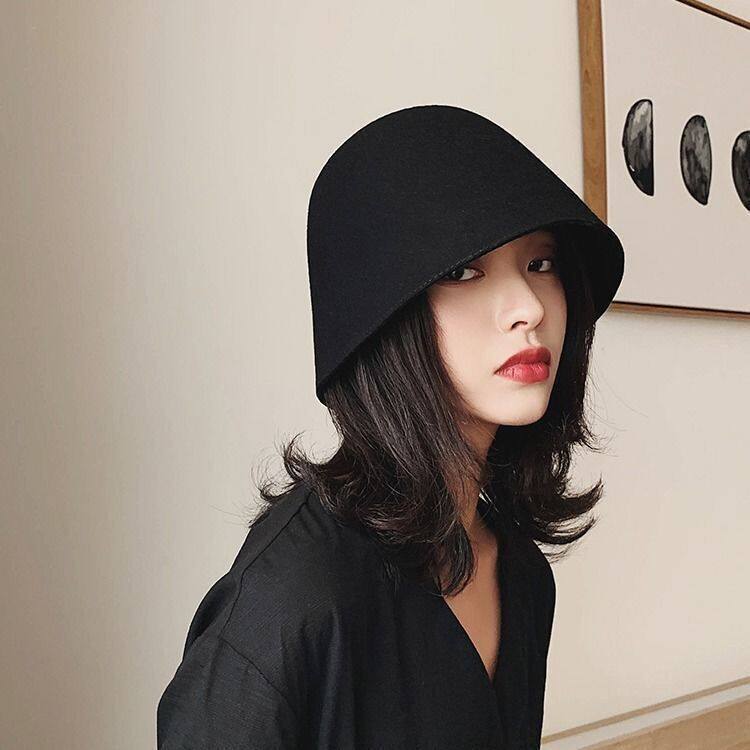 女帽子冬季羊毛呢钟型盆帽时尚百搭杨紫同款水桶帽加厚保暖渔夫帽