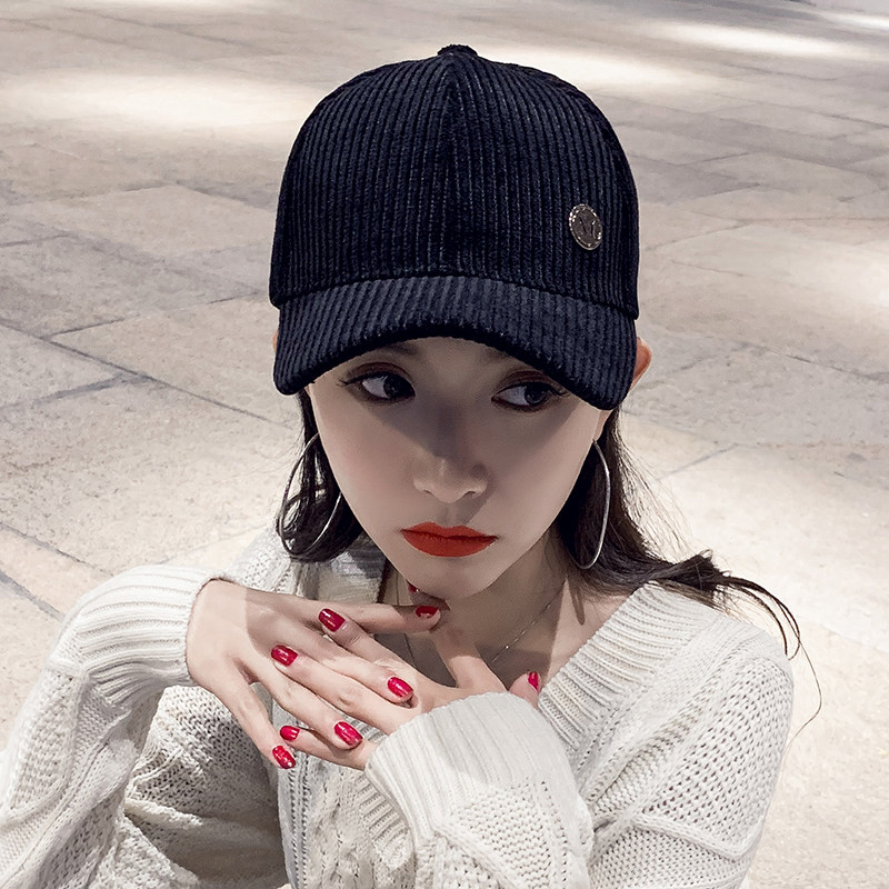 黑色帽子女百搭网红款灯芯绒棒球帽秋冬季加厚保暖鸭舌帽男韩版潮