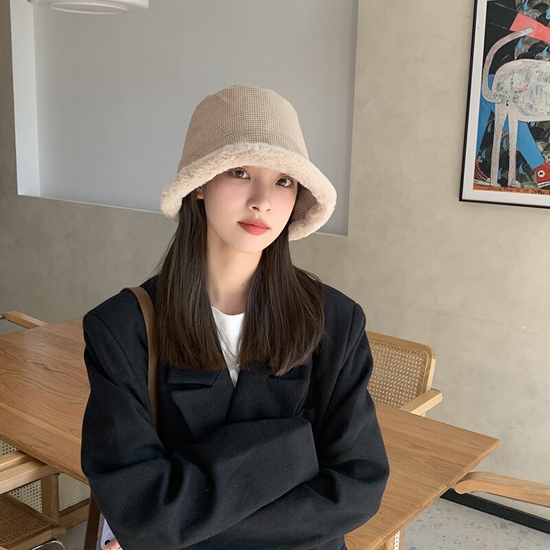 女帽子秋冬季渔夫帽网红同款水桶帽加厚保暖羊毛呢盆帽时尚百搭潮