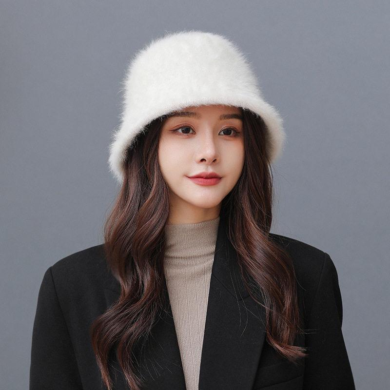 网红款水桶帽女百搭毛绒渔夫帽