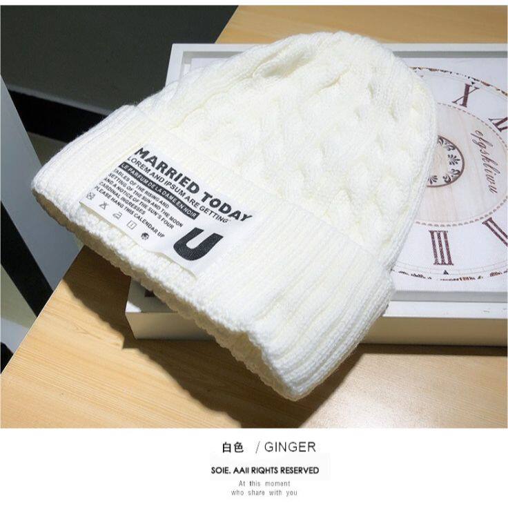 帽子女秋冬季加厚保暖加绒针织毛线帽韩版日系白色套头冷帽男潮人