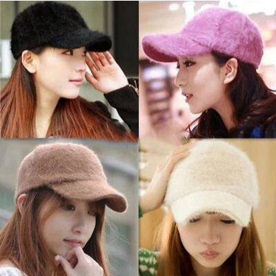 帽子女网红同款棒球帽黑色秋冬韩版加绒加厚兔毛绒保暖鸭舌帽白色