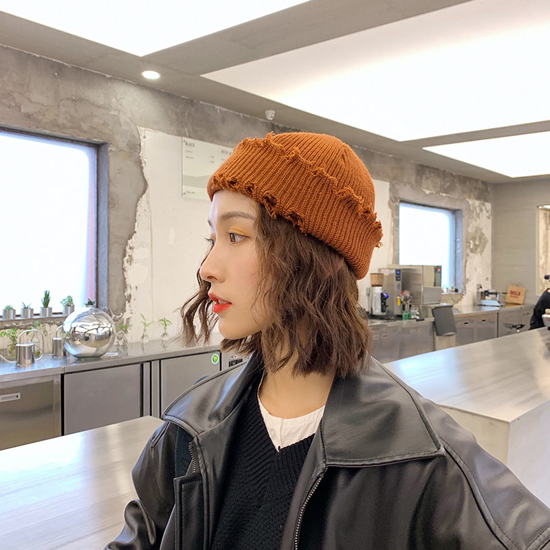 针织毛线帽子女网红秋冬天韩版百搭地主帽瓜皮雅痞帽保暖冷帽男潮