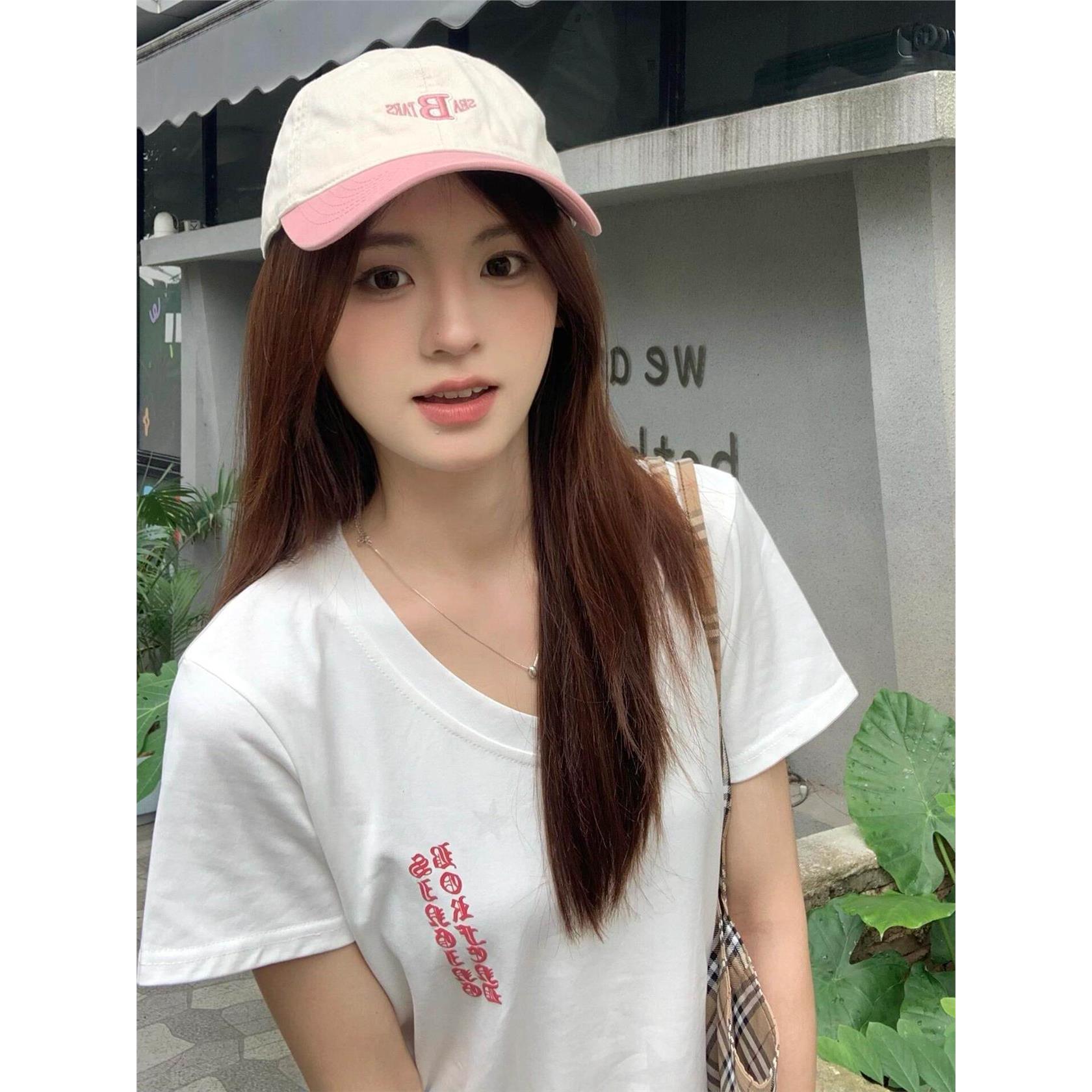 美式V领短袖T恤女2026夏