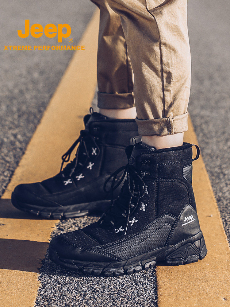 JEEP WATERPROOF NORTHEAST SNOW BOOTS FOR MEN AND WOMEN WINTER WARM FLEECE COTTON SHOES THICK SOLES AND HIGH TOPS OUTDOOR ANTI-SLIP AND COLD-PROOF BOOTS