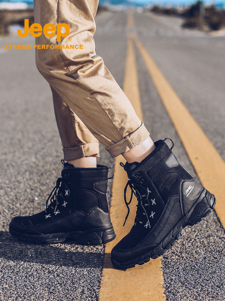 JEEP WATERPROOF NORTHEAST SNOW BOOTS FOR MEN AND WOMEN WINTER WARM FLEECE COTTON SHOES THICK SOLES AND HIGH TOPS OUTDOOR ANTI-SLIP AND COLD-PROOF BOOTS