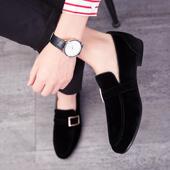 英男皮鞋 鞋 版 休闲男套脚百搭内增高潮鞋 子豆豆 韩伦尖头小皮鞋 正品