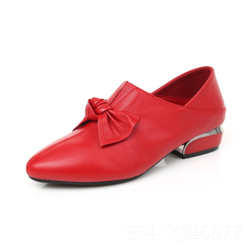 正品224春季鞋口单鞋平底真皮软皮妈妈皮鞋0女女深士鞋子百搭尖头