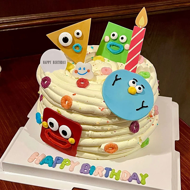 小怪兽搞怪表情宝宝男女卡通笑脸微笑生日蛋糕北京天津全国同城配