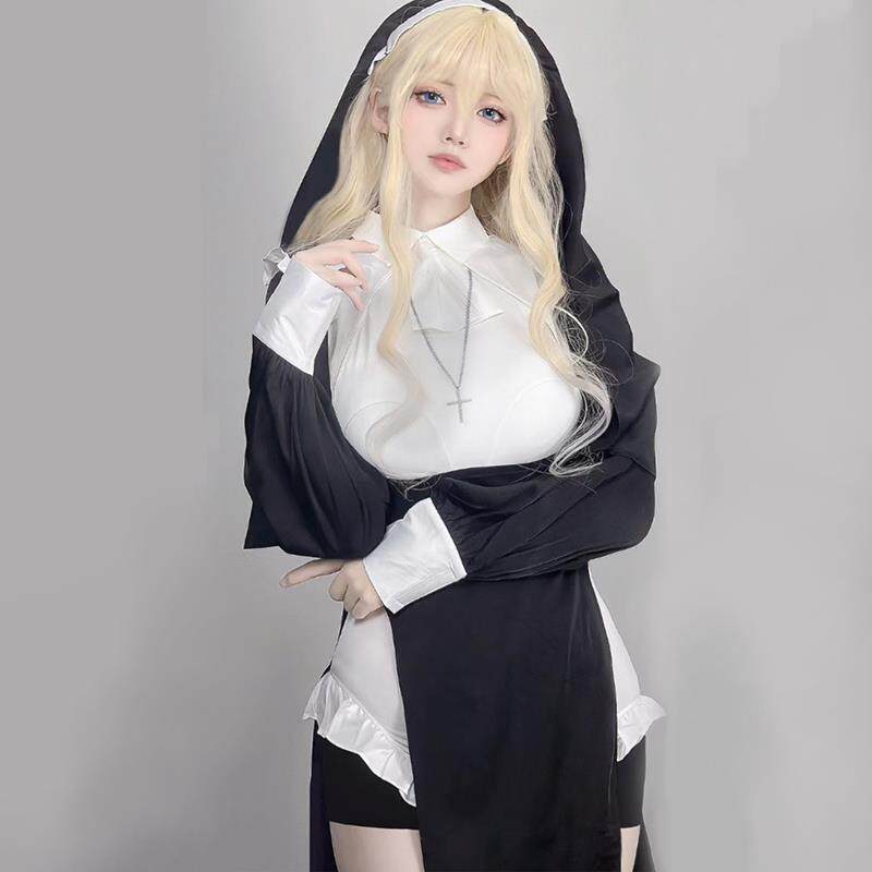 修女服cos性感中世纪lolita大码万圣节修女服cosplay显瘦女仆纯欲