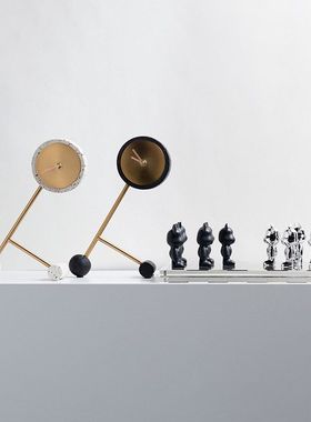 奢钟小熊棋盘摆件电视柜玄关柜家居样板间售楼处卧室书房装饰品