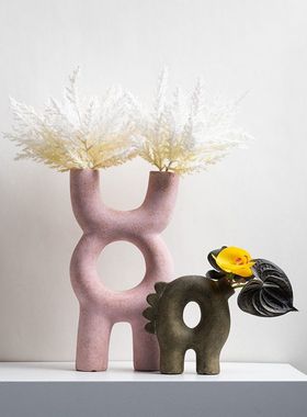 侘寂风做旧抽象陶瓷花瓶样板间摆件民宿创意家居装饰品展厅设计师