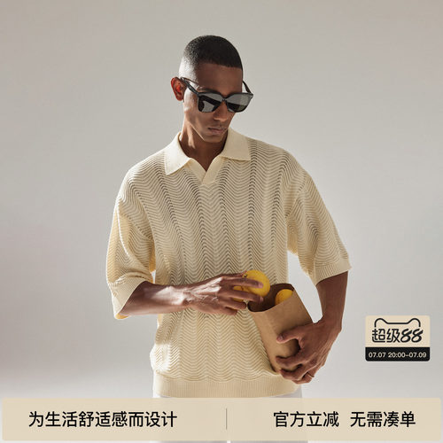 【航海假日系列】BODYDREAM海鸥领POLO衫男夏镂空波浪短袖微弹T恤