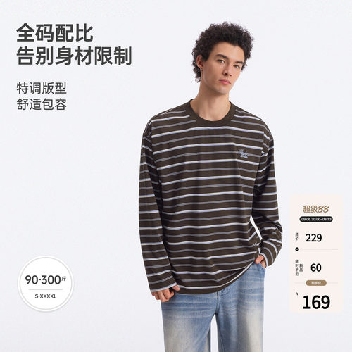 BODYDREAM复古条纹百搭长袖T恤2026新款藏肉显瘦上衣宽松落肩TEE