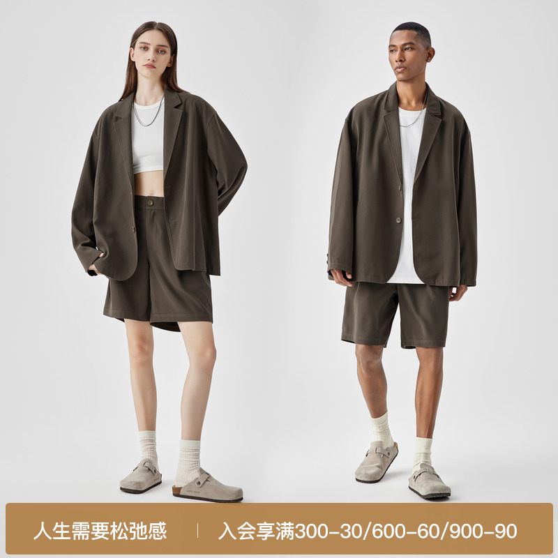 BODYDREAM休闲西服男高级感复古宽松落肩西装外套/西装短裤套装