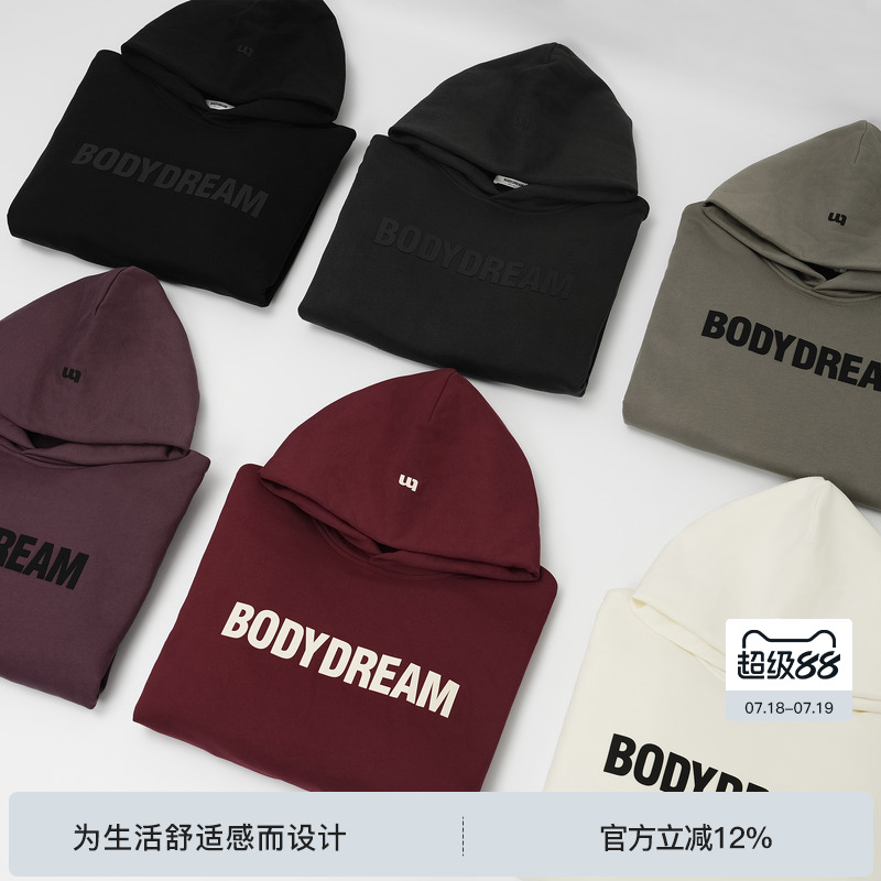 BODYDREAM BM美式连帽卫衣男款春秋字母印花情侣宽松休闲帽衫上衣