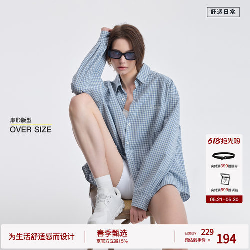 【蓝调】BODYDREAM miu系复古格子衬衫男女中古蓝白格纹长袖衬衣
