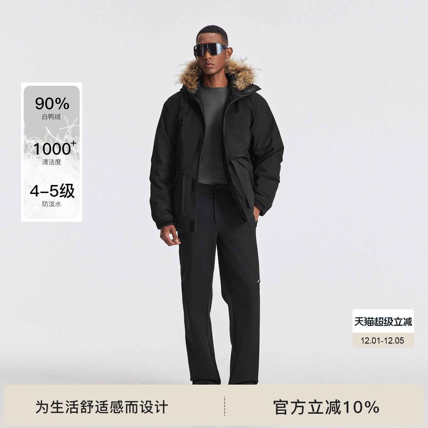 【高暖90绒】BODYDREAM高蓬拒水工装派克服男冬季保暖毛领羽绒服