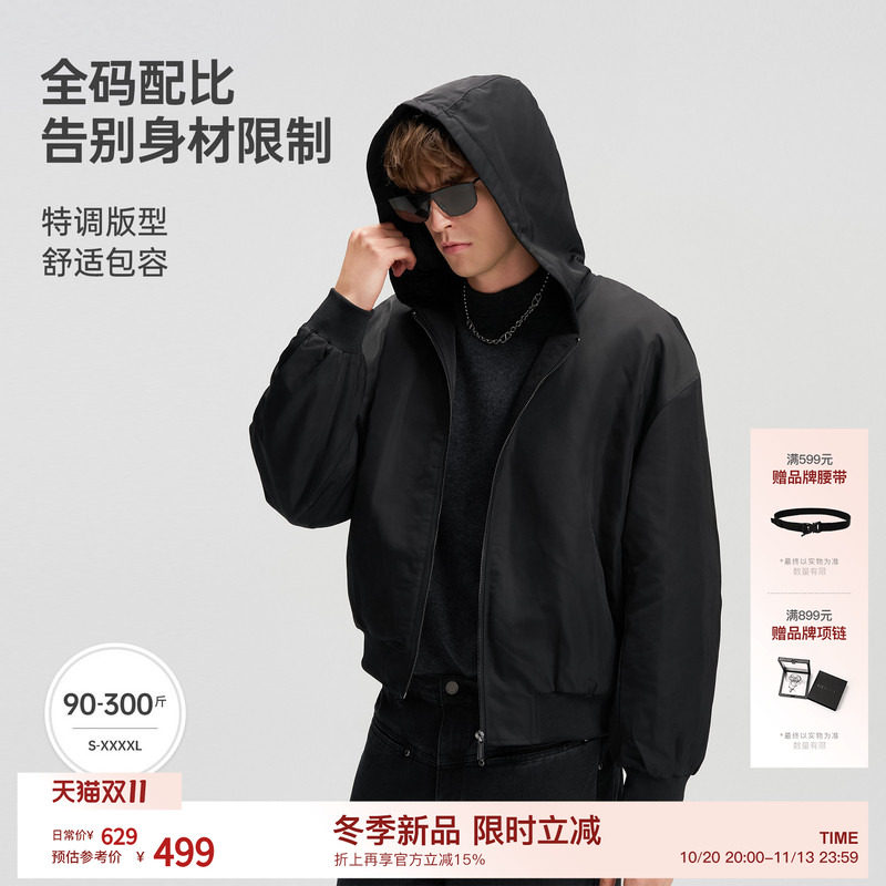 BODYDREAM硬核金属风亮片棉服男短款廓形加厚连帽外套防泼水棉衣