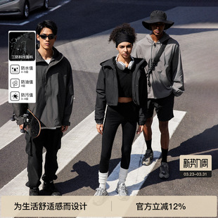 BODYDREAM轻户外加厚冲锋外套秋冬防泼水梭织短夹克百搭黑色棉服