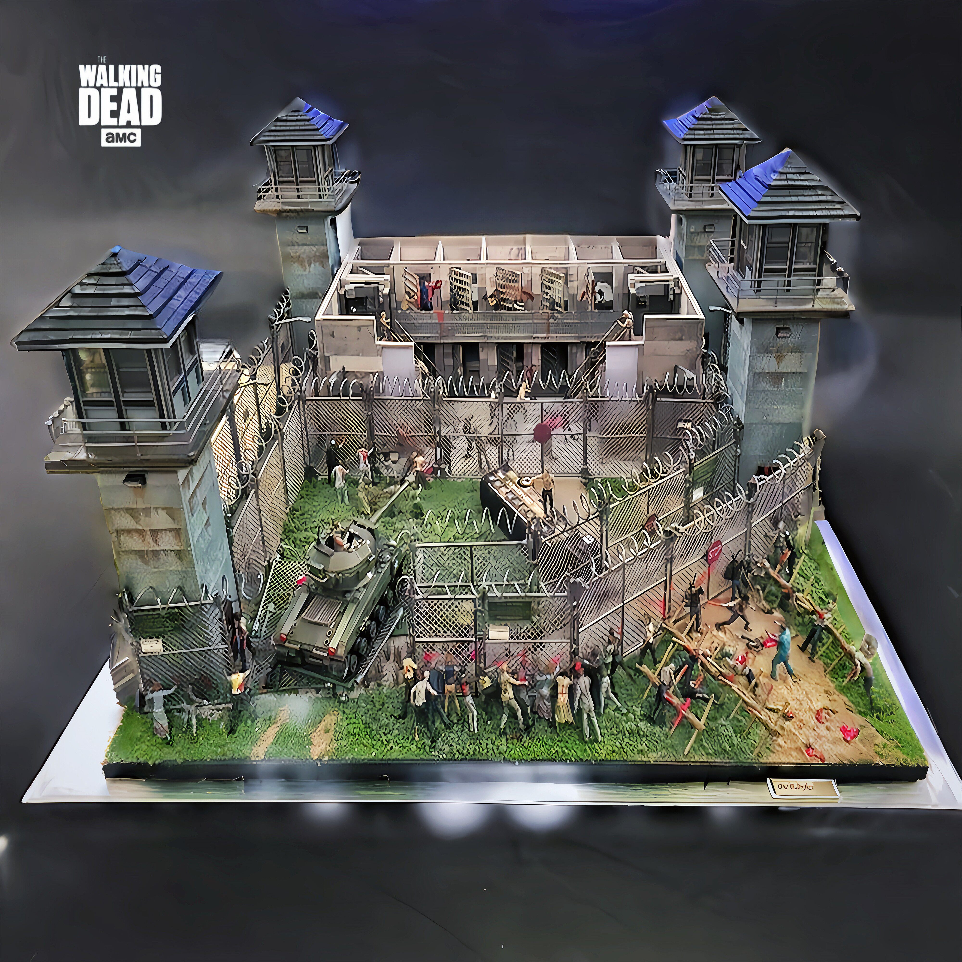 麦克法兰行尸走肉积木废弃监狱微缩场景1/35兼容乐高拼装建筑模型
