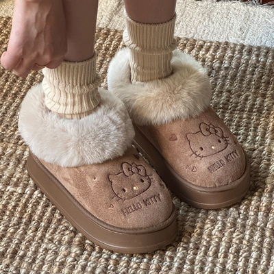 三丽鸥正版ip雪地靴女冬天外穿厚底增高棉鞋冬季加绒保暖毛绒拖鞋