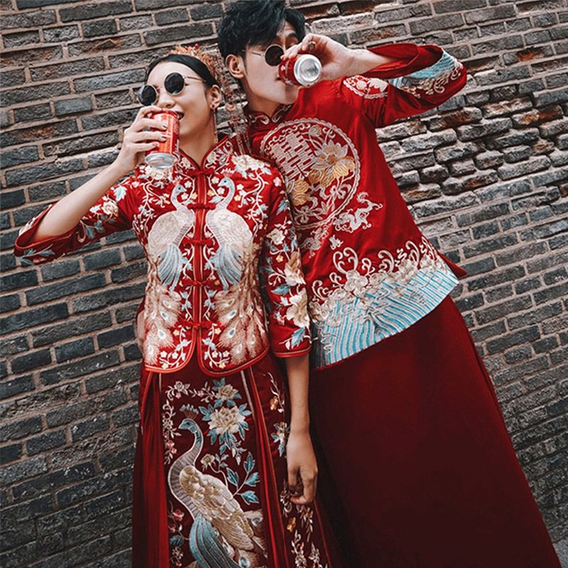 秀禾服新娘2020新款中式婚纱结婚秀禾礼服新郎情侣套装男女出阁服