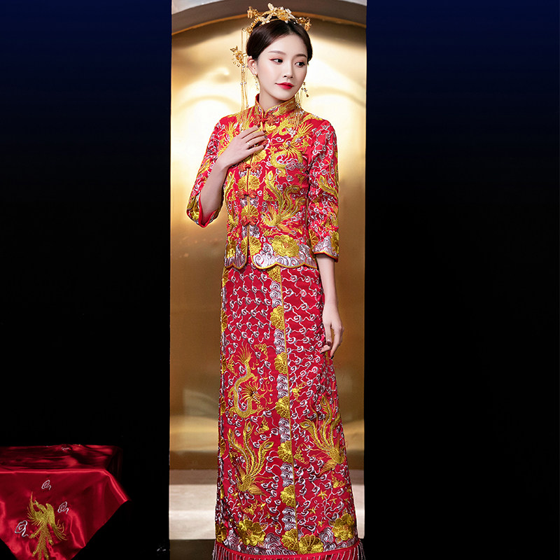 龙凤褂大五福秀禾服新娘2020新款结婚中式婚纱礼服直通修身出阁服