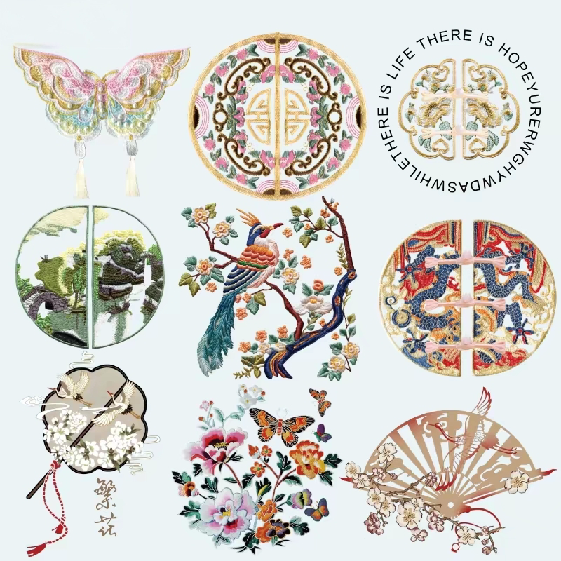 新中式中国风国潮仿刺绣图案印花民族风烫画服装辅料贴标耐水洗