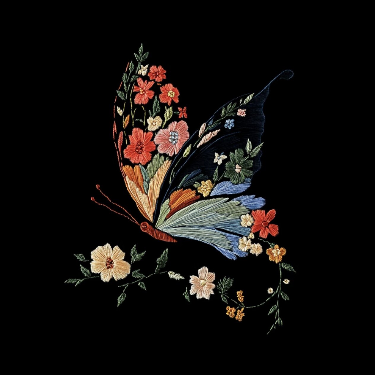 重工花卉蝴蝶白墨烫画 可熨烫衣服装饰贴 卫衣T恤印花辅料图片