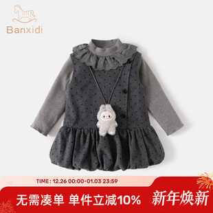 女童连衣裙冬装新款女宝宝公主裙周岁礼服套装加绒儿童洋气背带裙
