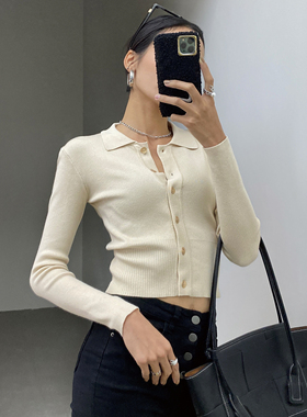 WS STUDIOS欧美复古单排扣翻领针织衫女收腰修身显瘦长袖开衫上衣