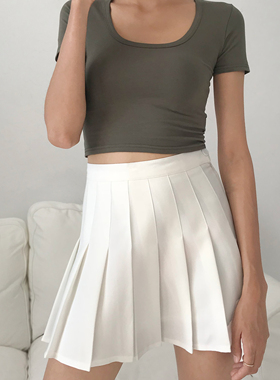 美式复古少女感水原希子高腰显瘦网球裙梭织压褶百褶裙半身短裙