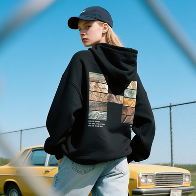 HUZZAH地表纹路大字母连帽卫衣