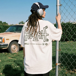 HUZZAH美式童趣艺术字母印花短袖街头风百搭休闲夏季T恤男女同款
