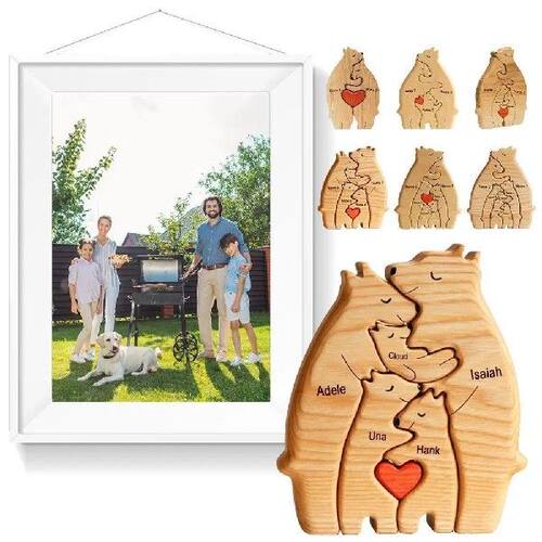 Custom Name Personalized Bear Family Wood Craft Figurine