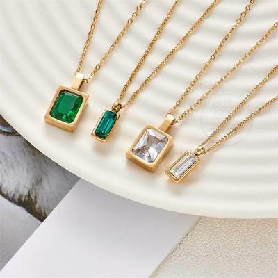 -Sugar cube zircon necklace fashion OL simple emerald zircon