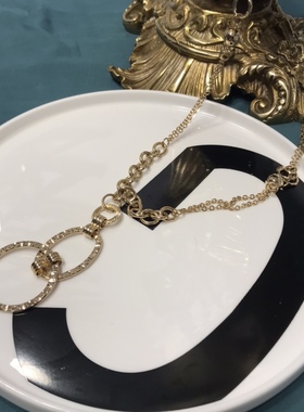 Vintage金色圆圈铜镀真金长款项链毛衣链保存品