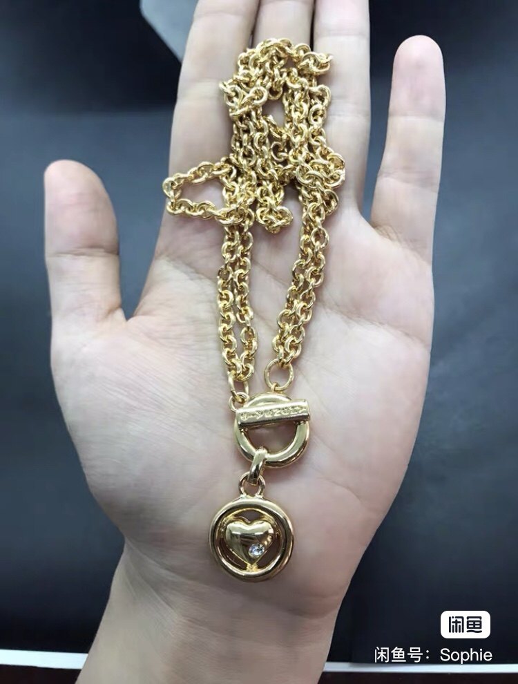 Vintage中古纪家Givenc*y金色黄铜双层爱心短款项链OT扣