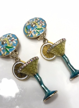 Lunch at the ritz设计师品牌柠檬鸡尾酒绿色耳夹合金电镀18k金