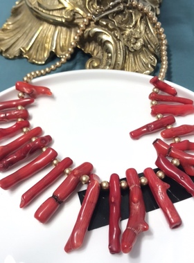 Vintage中古卡罗莉carolee仿珊瑚红色项链 只有一件