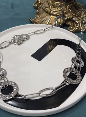 Vintage银色圆圈片片长款简约项链毛衣链保存品