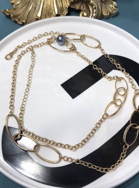 简约铜镀真金灰珍珠金色长款项链