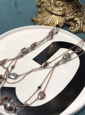 Vintage玫瑰金黑色电镀链条多层长款项链毛衣链保存品