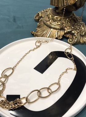 Vintage金色铜镀真金简约链条长款项链毛衣链保存品