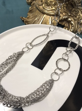 Vintage银色多层圈圈简约长款项链毛衣链保存品