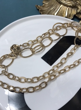 Vintage铜镀真金色简约球球长款项链毛衣链保存品