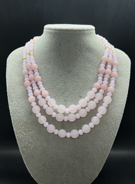 天然粉晶项链女款多层锁骨链毛衣链时尚百搭饰品礼物送女友