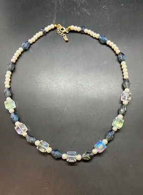 白色琉璃珍珠项链炫彩方形捷克水晶珠首饰